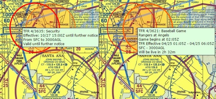 Disneyland and Sporting Event TFRs